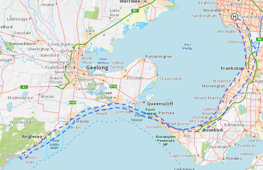 Flight Path from Moorabbin Airport to Aireys Inlet and return